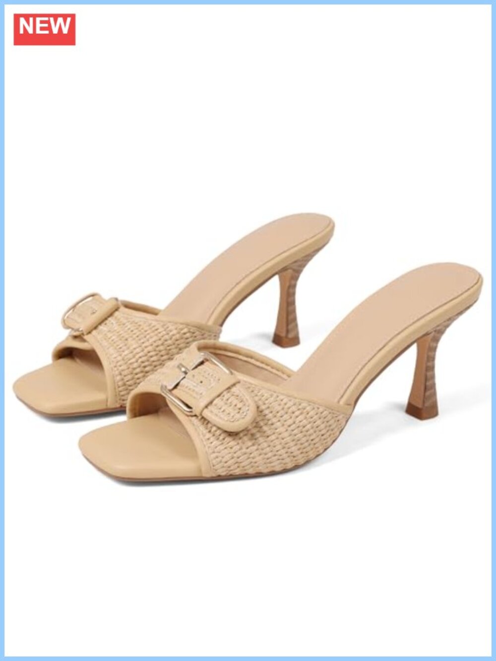Kitten Heel Peep Toe Slip On Mule Sandals Synthetic Leather